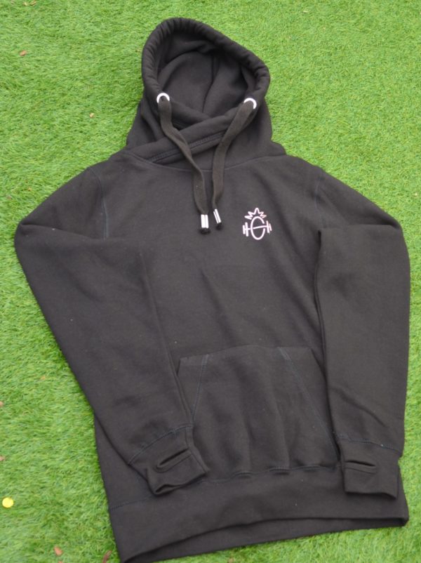 Super soft black cross neck hoody with logo - Image 3